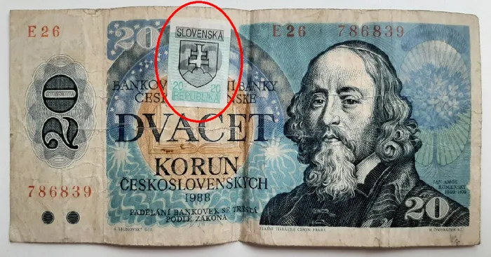Szlovákia fizetőeszköz 20 szlovák korona bélyeggel